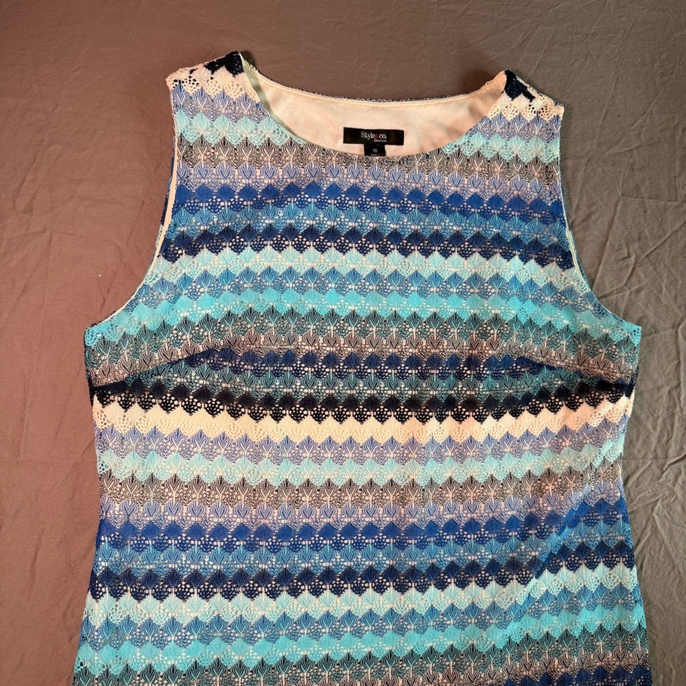 Style & Co Blue and While Striped Crochet Dress Size 16 - Picture 3 of 5